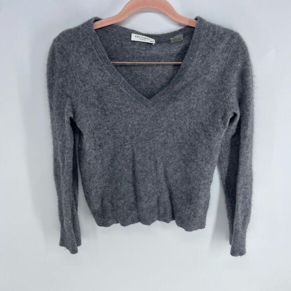 Equipment Womens Gray Cashmere Long Sleeve Cecile V Neck Pullover Sweater Medium - Picture 4 of 5